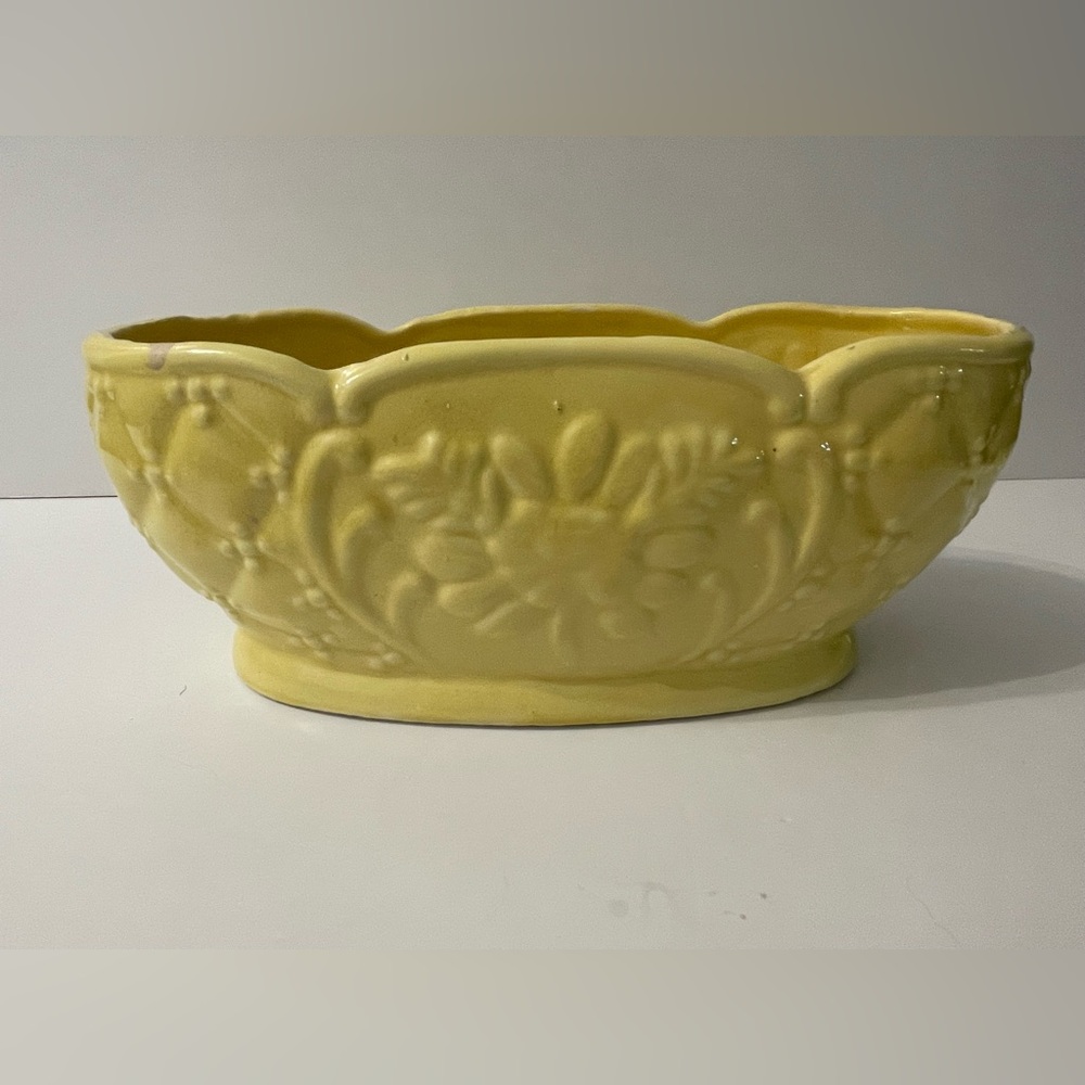 Vintage MCM Oval Yellow Floral Ceramic Planter USA Made 9” W Succulent